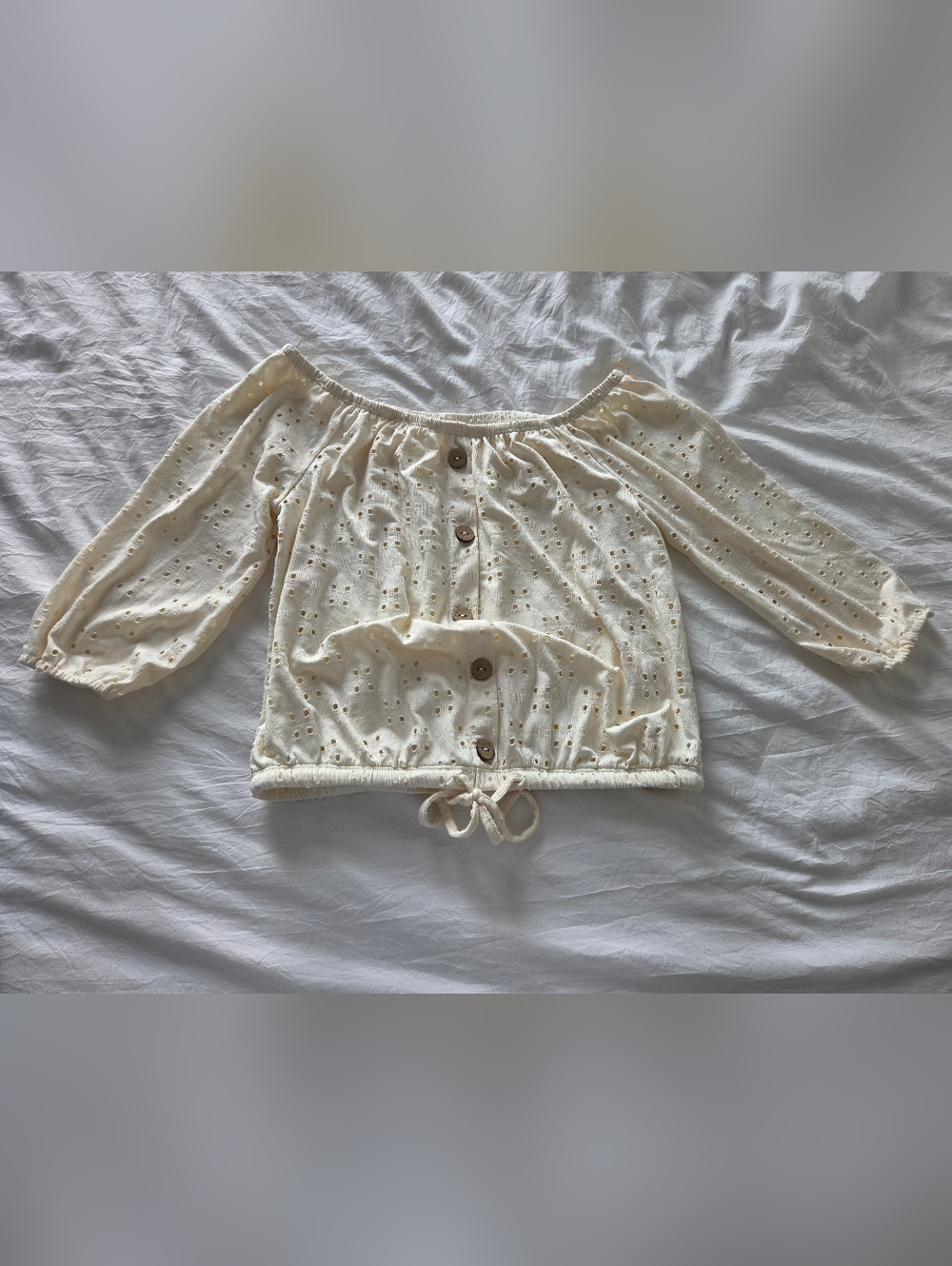 Off-Shoulder Eyelet Button-Front Top in Cream